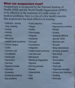 Brochure advertising the WHO endorsement of acupuncture.